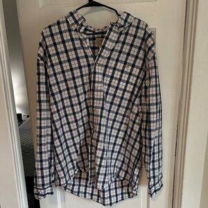 Men's Blue and White Plaid Casual Button Down Shirt